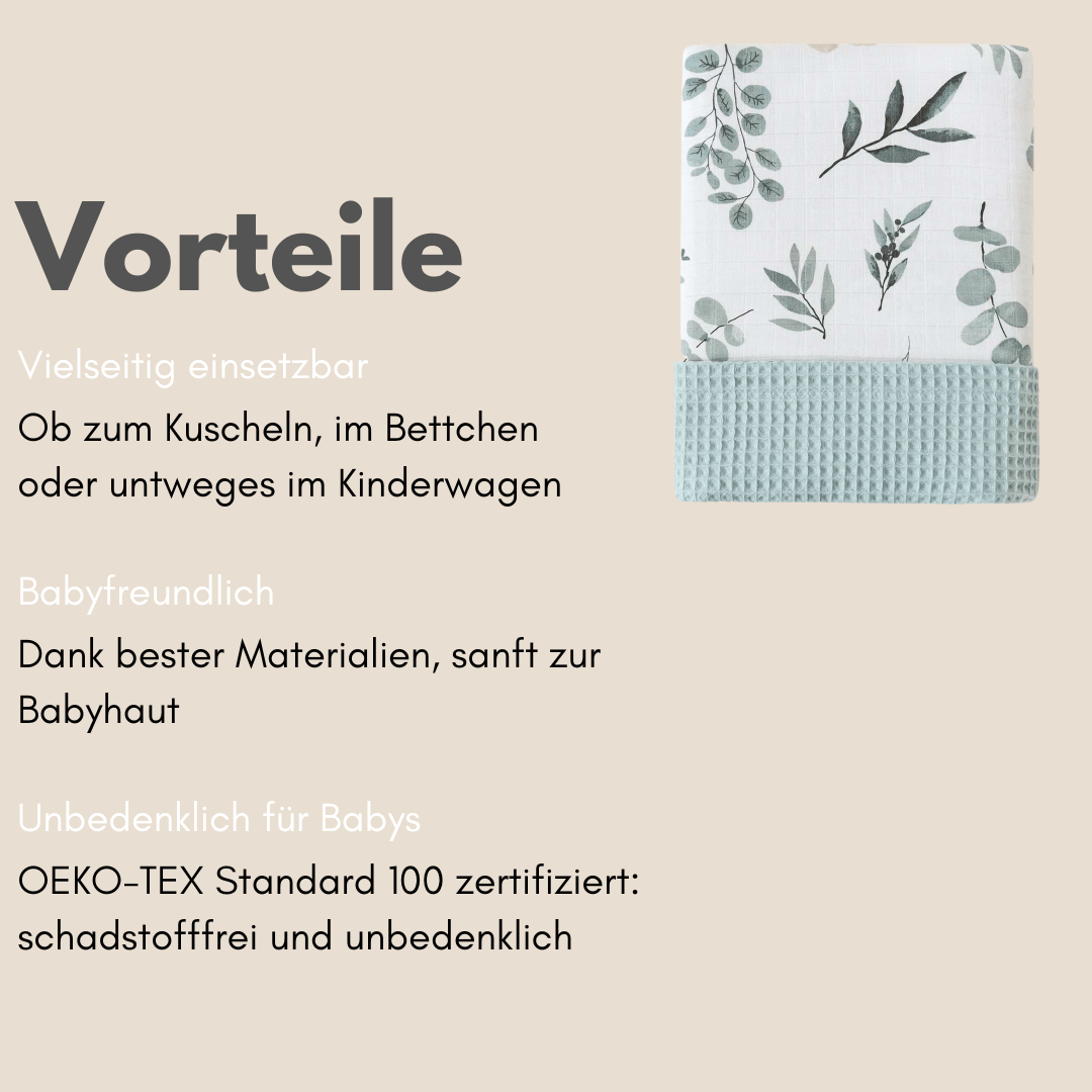 Babydecke waffelpique Eukalyptus