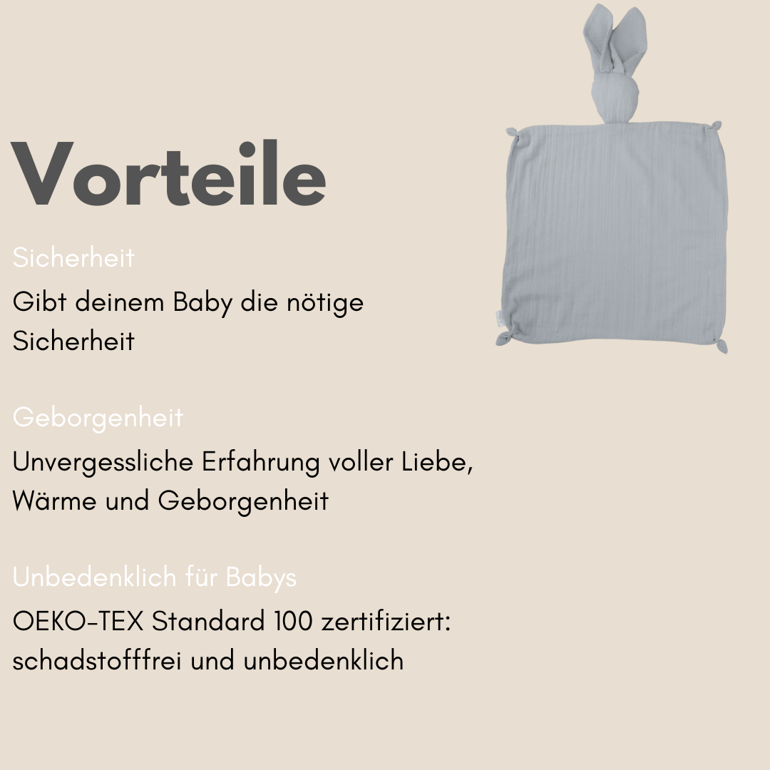 Schnuffeltuch Hase Musselin Grau